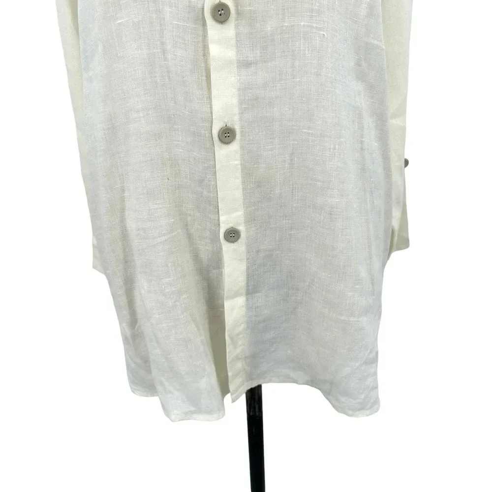 FLAX Linen Lagenlook Button Down Front Tunic Top White Cream‎ Size Small